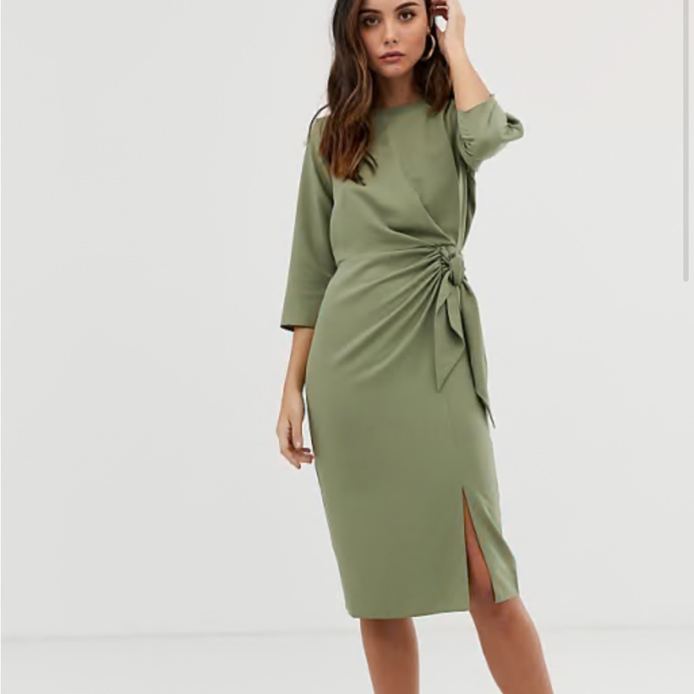 ASOS DESIGN wrap detail midi dress with long sleeves